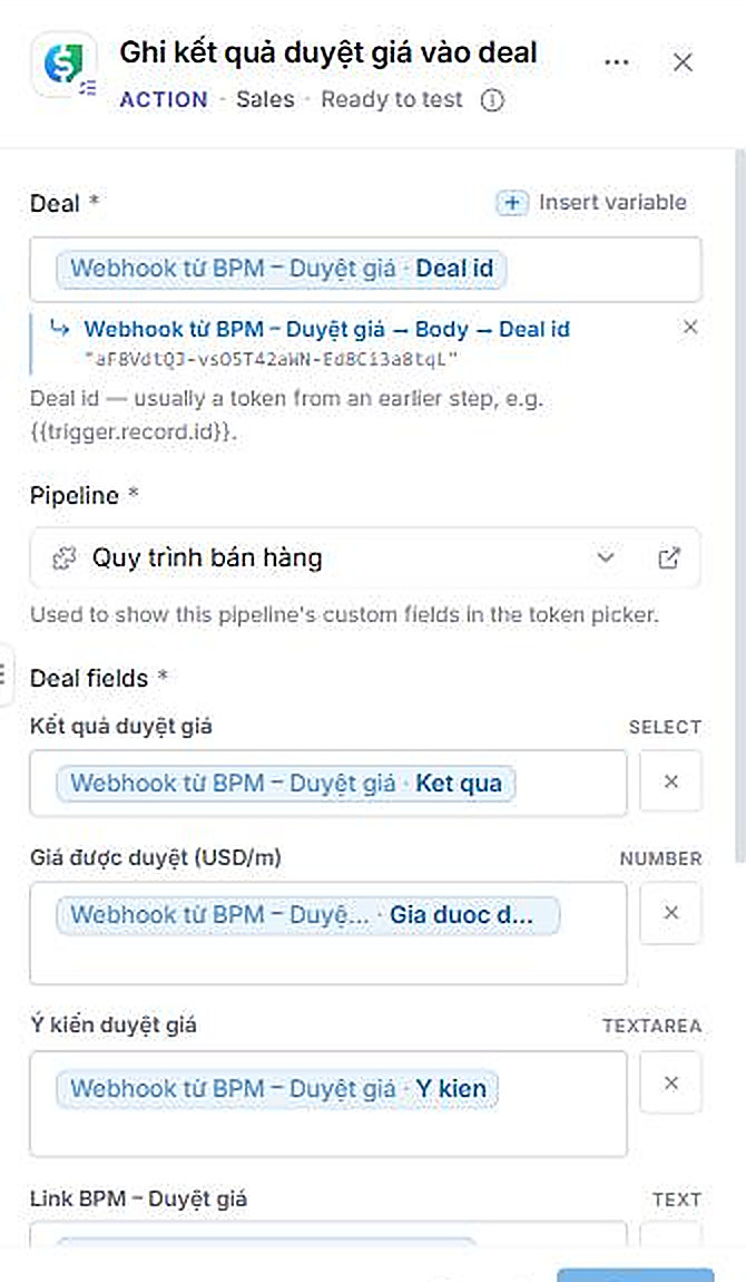 Edit deal custom fields