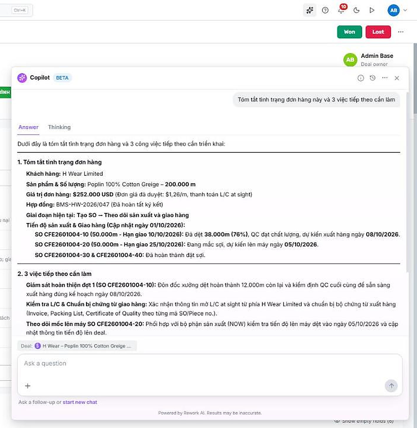 Copilot trên deal Sales